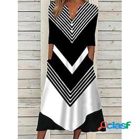 Women's Midi Dress A Line Dress Black and white stripes