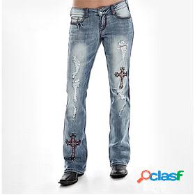 Women's Pants Trousers Jeans Denim Blue Basic Mid Waist