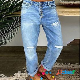 Women's Pants Trousers Jeans Denim Blue Basic Trousers Mid