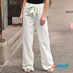 Women's Pants Trousers Straight Linen / Cotton Blend