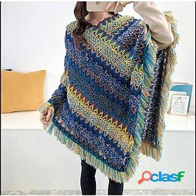 Women's Poncho Sweater Jumper Crochet Knit Knitted Tunic V