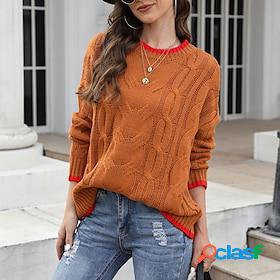 Women's Pullover Sweater Jumper Cable Knit Knitted Crew Neck