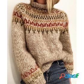 Women's Pullover Sweater Jumper Color Block Geometric