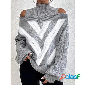 Women's Pullover Sweater Jumper Crochet Knit Cold Shoulder