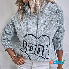 Women's Pullover Sweater Jumper Crochet Knit Knitted Hooded