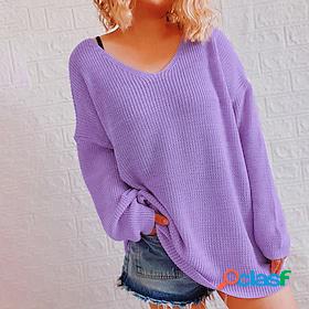 Women's Pullover Sweater Jumper Crochet Knit Knitted Thin V