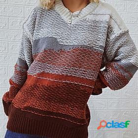 Women's Pullover Sweater Jumper Crochet Knit Knitted V Neck