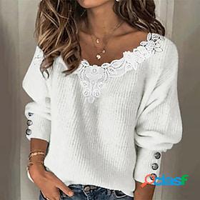Women's Pullover Sweater Jumper Jumper Ribbed Knit Button