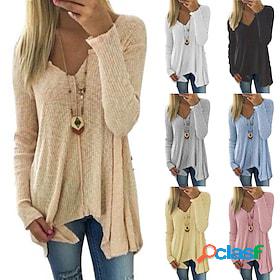 Women's Pullover Sweater Jumper Knit Knitted Tunic V Neck