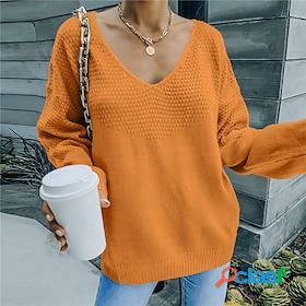 Women's Pullover Sweater Jumper Ribbed Knit Knitted V Neck