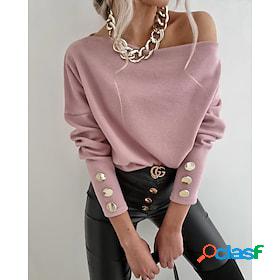 Women's Shirt Blouse Pink Button Off Shoulder Plain Casual