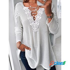 Women's Shirt Blouse White Lace up Lace Plain Daily Weekend