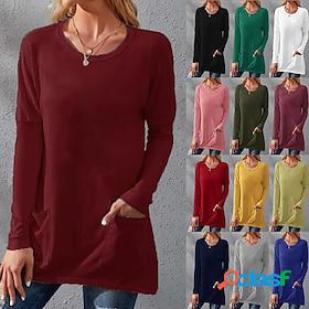 Women's Shirt Blouse claret ArmyGreen Big red Pocket Plain