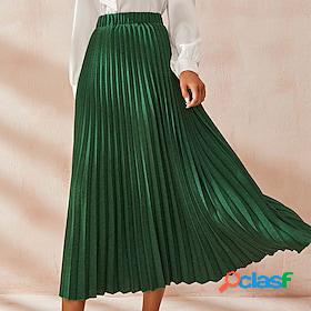 Women's Skirt Long Skirt Polyester Maxi Green Skirts Pleated
