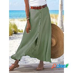 Women's Skirt Long Skirt Straight Linen / Cotton Blend Maxi