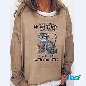 Women's Sweatshirt Pullover Basic Black Blue Brown Cat