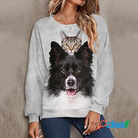 Women's Sweatshirt Pullover Basic Gray Cat Dog Street Long