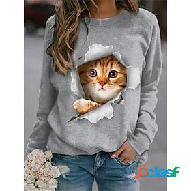 Women's Sweatshirt Pullover Basic Gray Cat Street Long