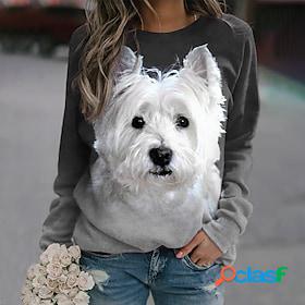 Women's Sweatshirt Pullover Basic Gray Dog Street Long