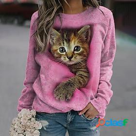 Women's Sweatshirt Pullover Basic Pink Cat Street Long