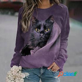 Women's Sweatshirt Pullover Streetwear Purple Cat Street