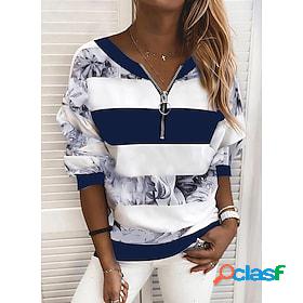 Women's Sweatshirt Pullover Zip Up Print Sportswear Blue