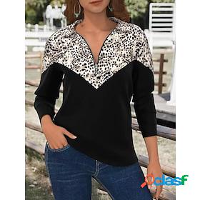 Women's Sweatshirt Zipper Vintage Ethnic Black Leopard
