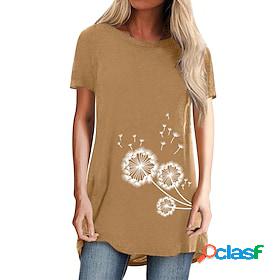 Women's T shirt Dress Tunic Graphic Dandelion Long Sleeve