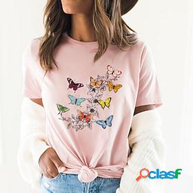 Women's T shirt Tee Basic Print Basic Butterfly Flower /