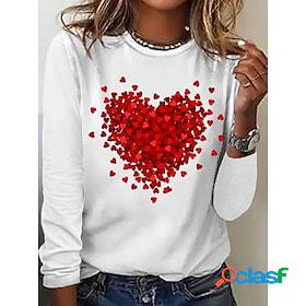 Women's T shirt Tee Black White Pink Print Heart Valentine