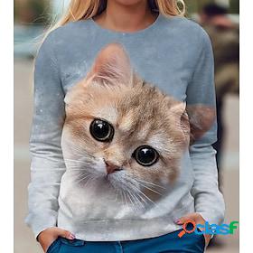 Women's T shirt Tee Yellow Pink Blue Print Cat 3D Daily