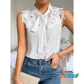 Women's Tank Top White Lace up Lace Plain Office Work