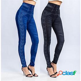 Women's Tights Pants Trousers Faux Denim Black Blue Fashion