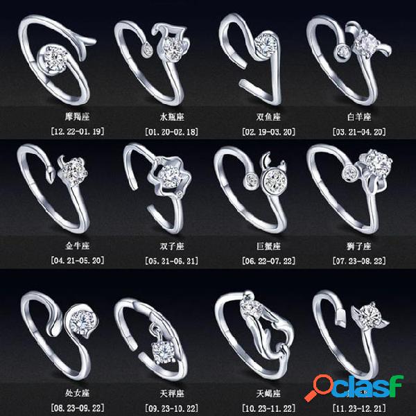 Zodiac s925 silver rings female opening cz ring european and