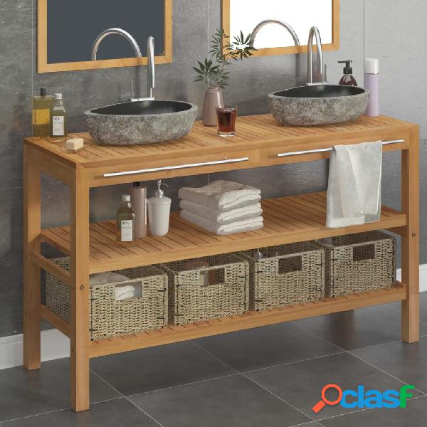 vidaXL Mueble tocador madera teca maciza con lavabos de