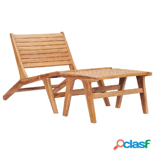 vidaXL Silla de jardín con reposapiés de madera maciza de