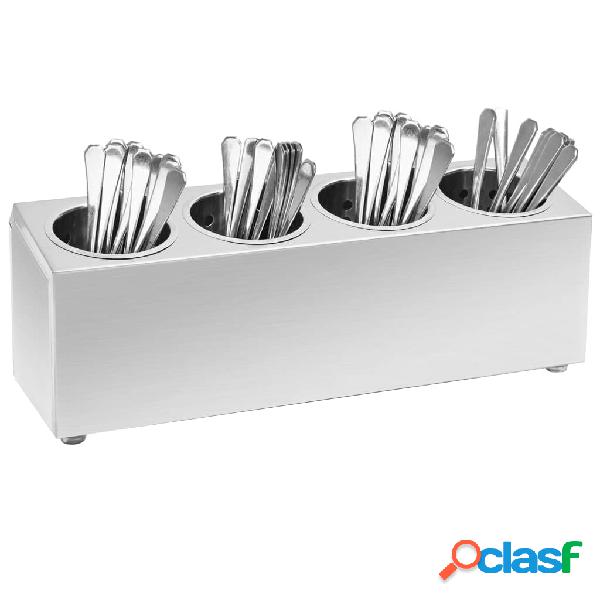 vidaXL Soporte para cubiertos 4 rejillas acero inoxidable