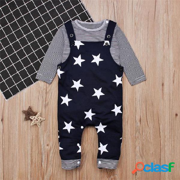 1-3t baby stars print overall outfits striped long sleeve t