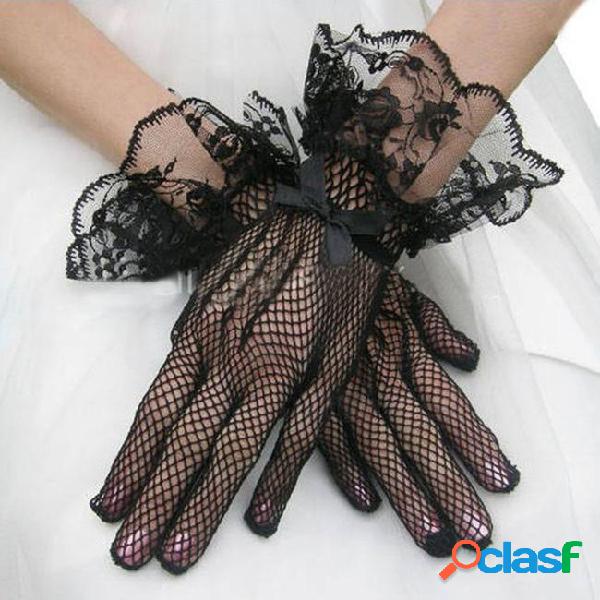 1 pair black white color lace fishnet fingered gloves