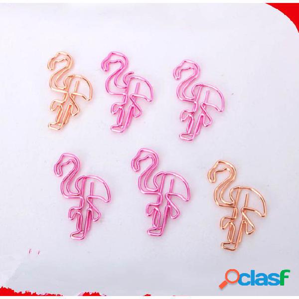 10pcs flamingos shape rose gold metal clips kawaii bookmark