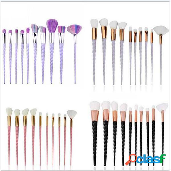 10pcs unicorn spiral makeup brush fan rainbow professional