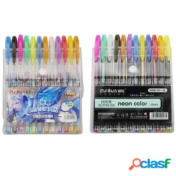 12 pcs 12 colors art sets flash pen gel pens drafting