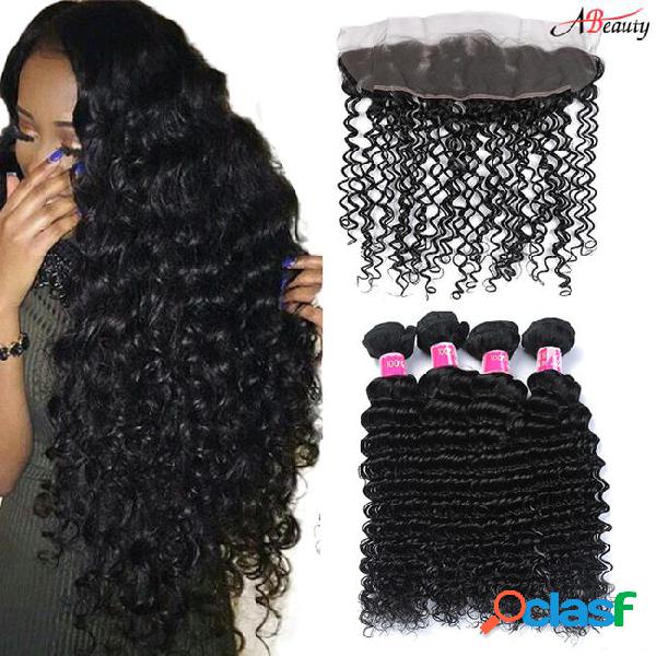 13x4 lace frontal closure brazilian deep wave hair with ear