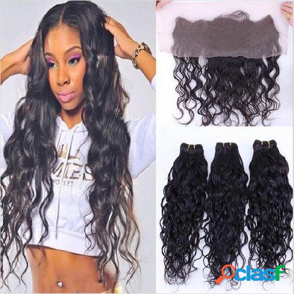 13x4 malaysian water wave lace frontal closure with bundles