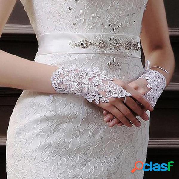 1pair women ladies fingerless soft beaded lace party gloves