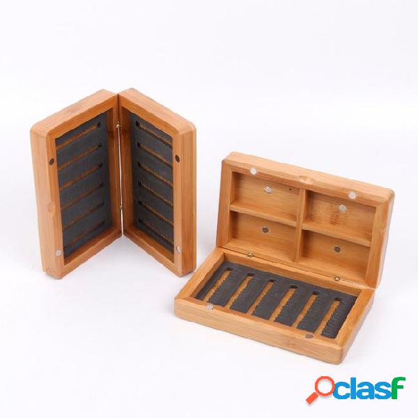1pcs wooden bamboo foam fly boxes magnetic fishing box
