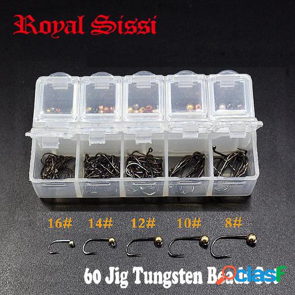 1set 60 degree jig hooks &slotted tungsten beads combo with