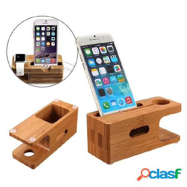 2-in-1 bamboo wooden charger dock stand charging station