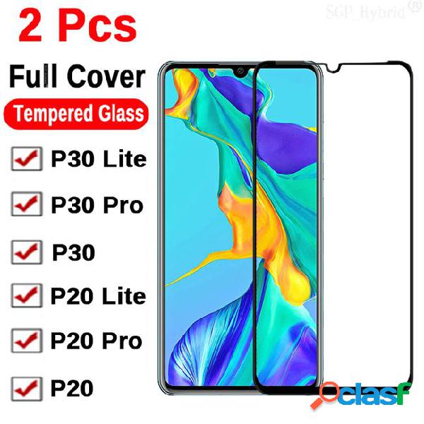 2 pcs black full cover for huawei p30 tempered glass