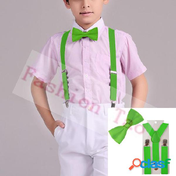 2 pcs green children kids bowtie boys suspenders butterfly